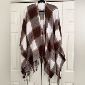 Plaid Brown and White Poncho